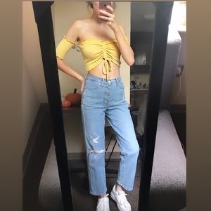Yellow Off the Shoulder Cropped Top